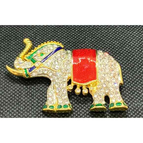 ELEPHANT Brooch. AB Rhinestones and Enamel. Trunk Up for Good Luck Vintage UEC - Picture 1 of 4